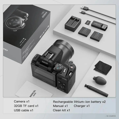 Digital Camera for Photography,4K 64MP Video Camera with 16X Digital Zoom and 32GB SD Card Black
