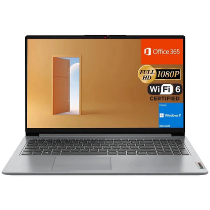 Ideapad 1 Laptop, 15.6" FHD, Intel Processor, 8GB RAM, 128GB SSD + 128GB Emmc, Windows 11 Home, Grey