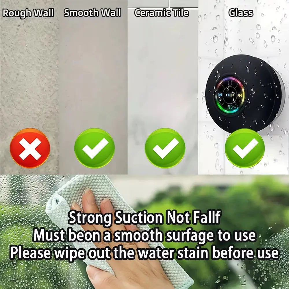 AquaBeat Mini: Waterproof LED Bluetooth Speaker with Powerful Sound & Suction Cup Mount