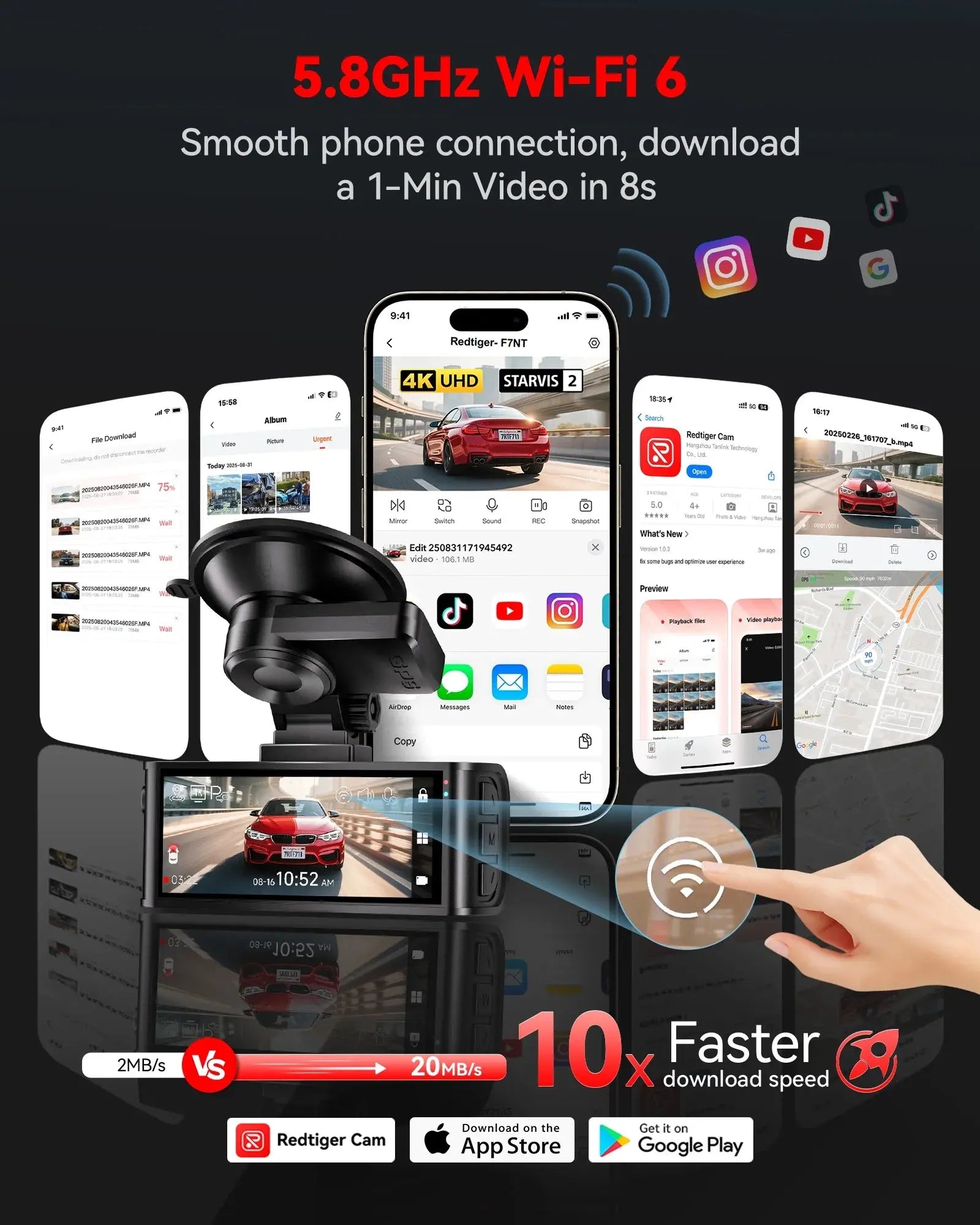 Touch Screen Dash Cam Front and Rear, 4K Dash Camera with STARVIS 2 Sensor, Free 128GB Card, Car Camera with Wifi GPS, Voice Control, Wdr,5.8Ghz Wifi, 24H Parking Mode, Night Vision