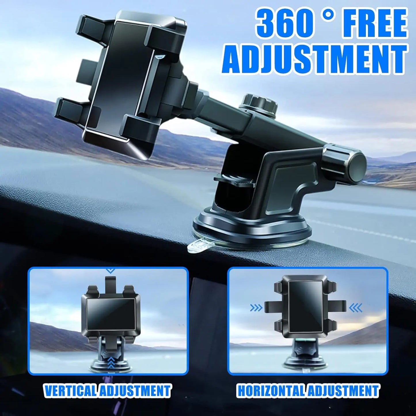 Mobile Phone Holder Car with Ventilation Opening Phone Clip, 3 in 1 Universal Mobile Phone Holder Silicone Protection 360 ° Rotatable Car Mobile Phone Holder Hands-Free Phone Holder for All Phones…