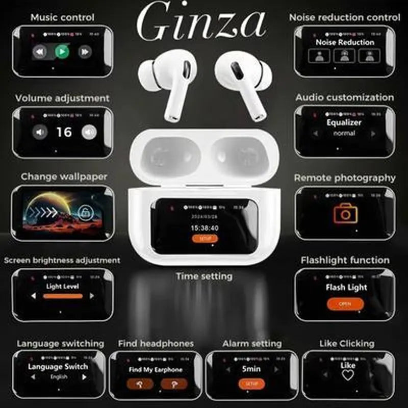 LED Display Noise-Canceling Bluetooth Earbuds