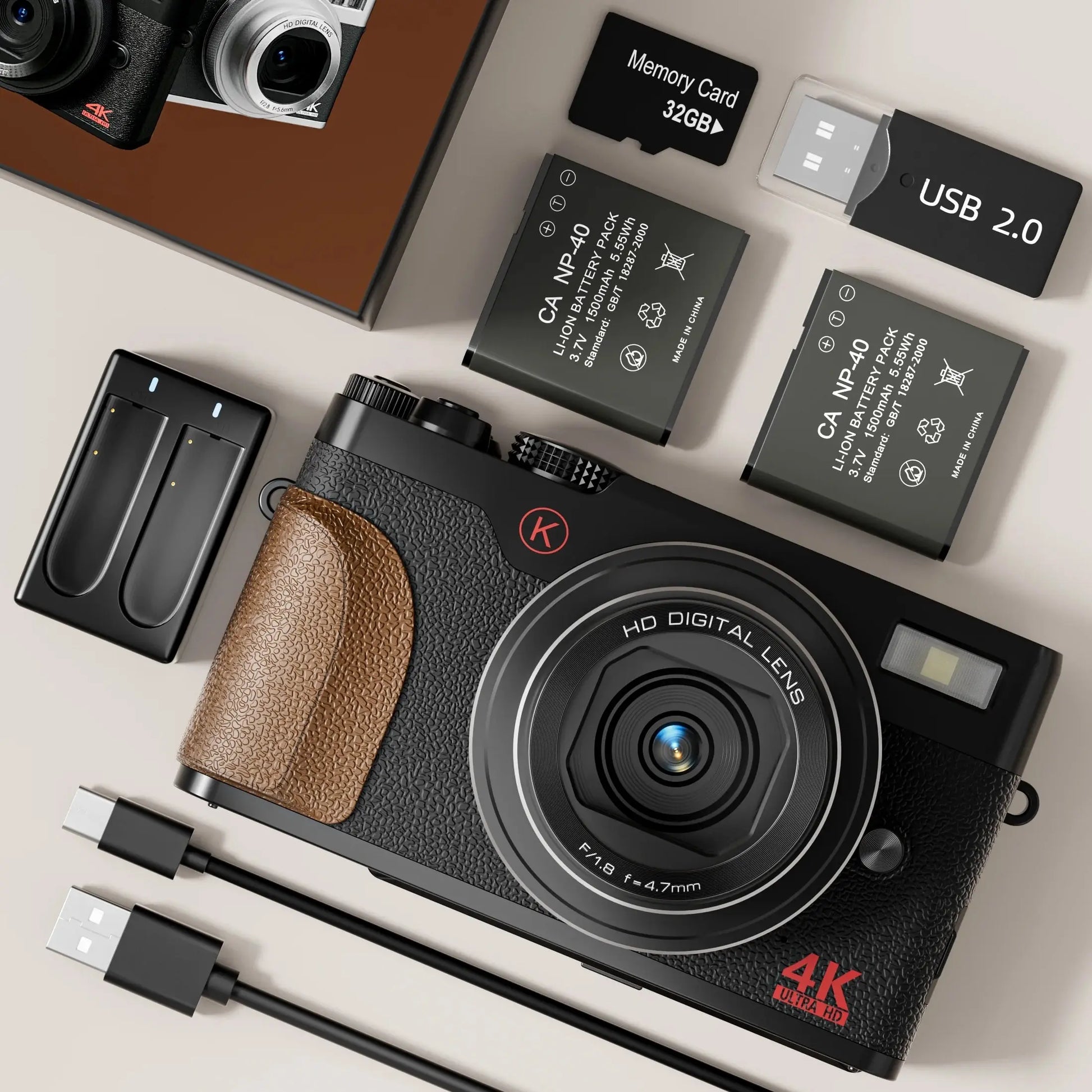 Digital Camera 4K 56MP Cameras for Photography for Youtube with 32GB SD Card