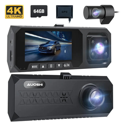 3 Channel Dash Cam Front and Rear, 4K/2.5K + 1080P Premium Car Camera for Cars with Wi-Fi GPS, Night Vision, 3.16" IPS Touchscreen, 24H Parking Mode, WDR, Type-C, 64GB SD Card Included