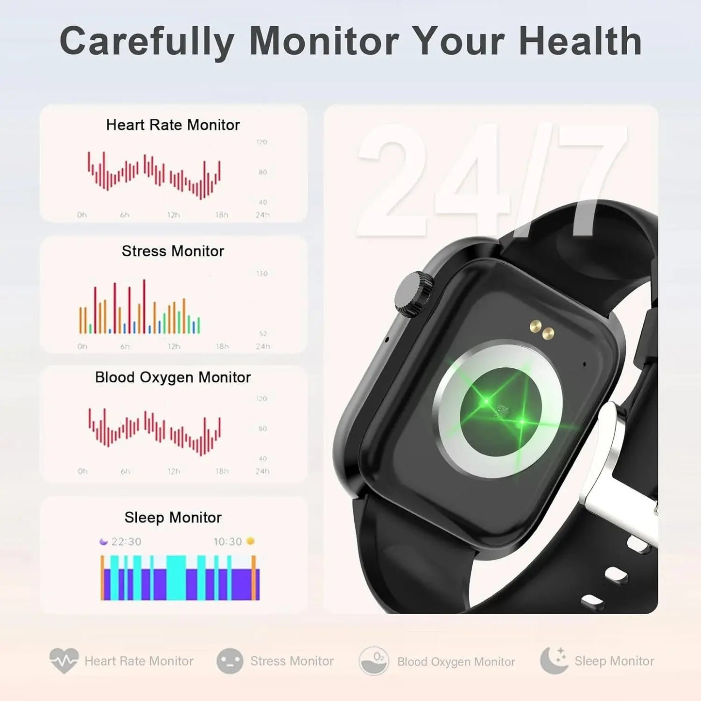 Smart Watch for Men Women, Bluetooth Call Fitness Tracker, Heart Rate Monitor, Sleep Tracking, Waterproof Smartwatch for Android Iphone