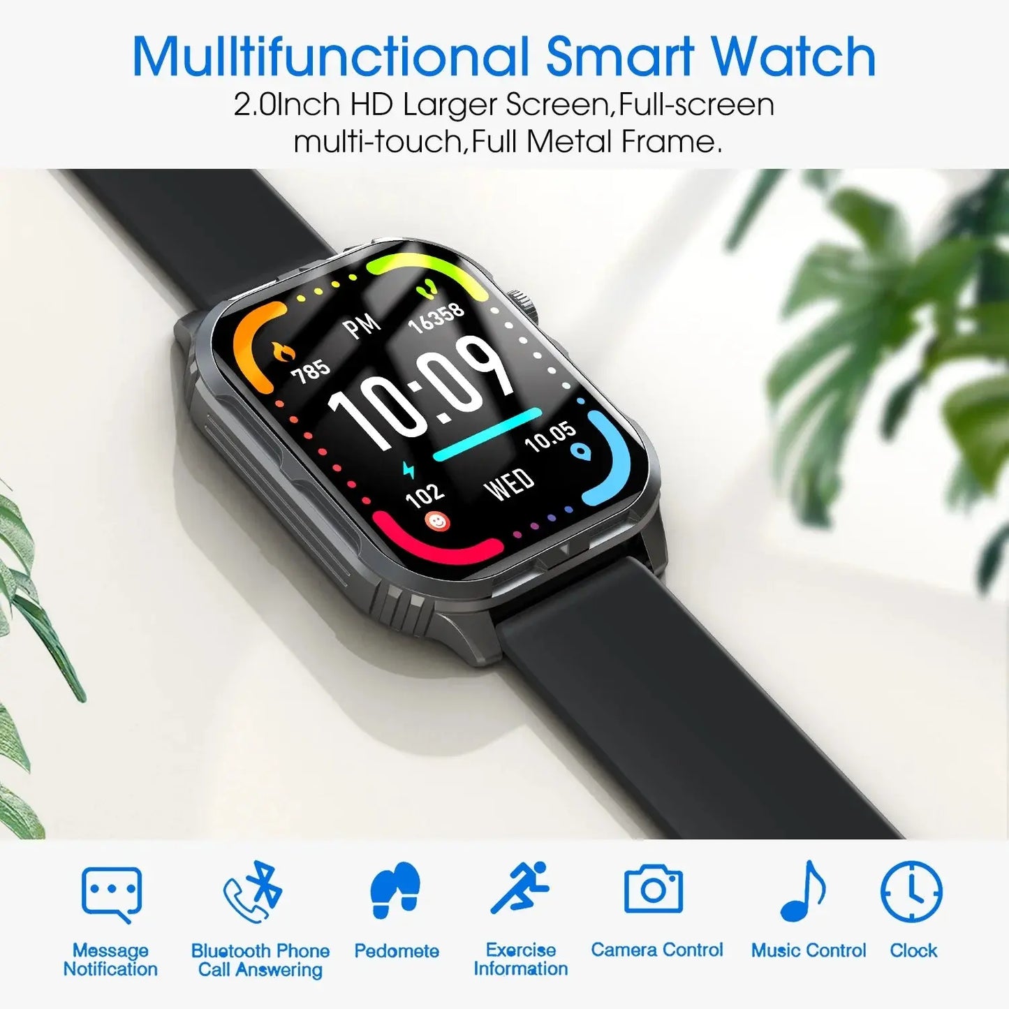 H5 Smart Watch with Bluetooth Call, IP68 Waterproof Fitness Tracker for Women and Men, Black