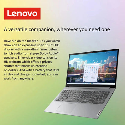 Ideapad 1 Laptop, 15.6" FHD, Intel Processor, 8GB RAM, 128GB SSD + 128GB Emmc, Windows 11 Home, Grey
