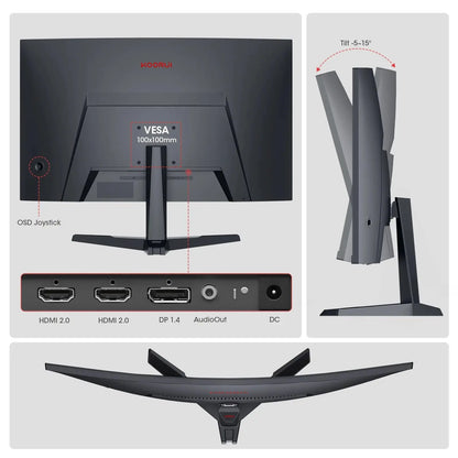 27 Inch Curved Gaming Monitor, 180Hz FHD Computer Monitors, 100% Srgb, Adaptive-Sync, 27E6CA